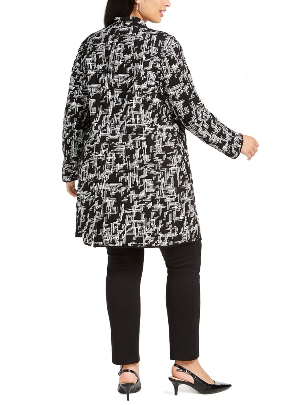 NEW Alfani Plus Black and White Jacquard Open-Front Jacket Cardigan Long Size XL - Picture 4 of 14